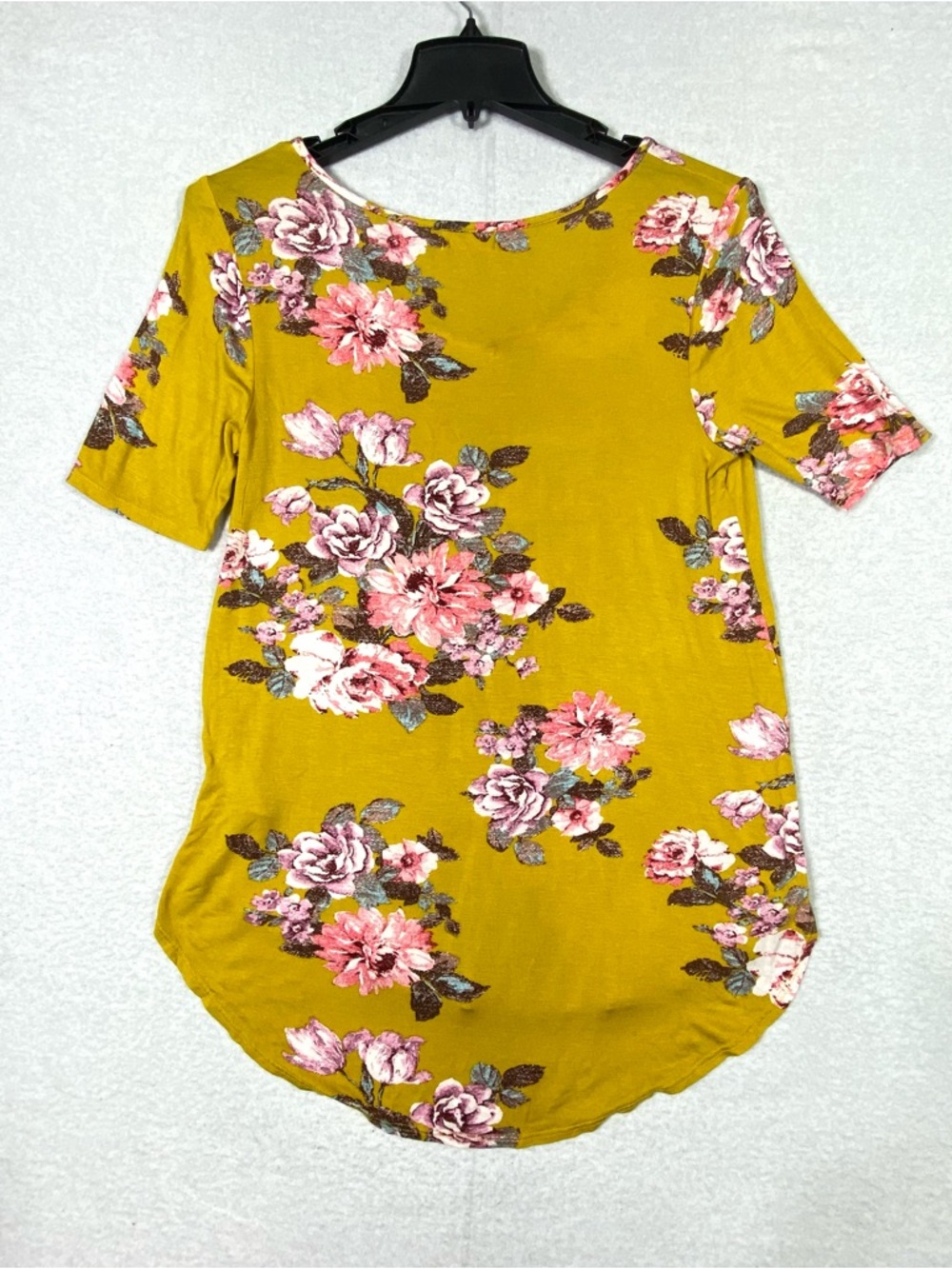 MAURICES 24/7 Floral Tunic Tee Women's M Mustard Yellow Short Sleeve Countryside - Picture 6 of 10